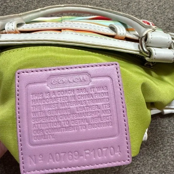 Coach Hampton Multicolor Canvas White Leather Trim Stripes Satchel Tote Bag - Picture 2 of 8